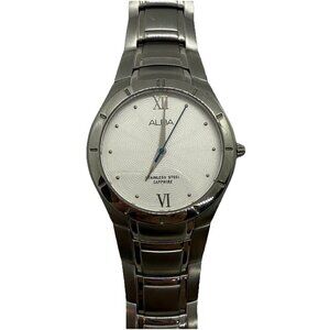Alba Sapphire VX51-X426 Silver Tone Round Mens Watch Stainless Steel Band Roman